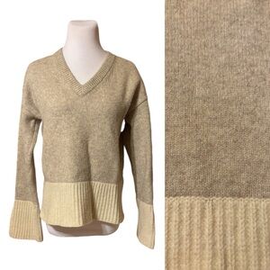 Derek Lam L Beige + Ivory Wool Blend Knit Bell Sleeve Pullover Sweater 111290